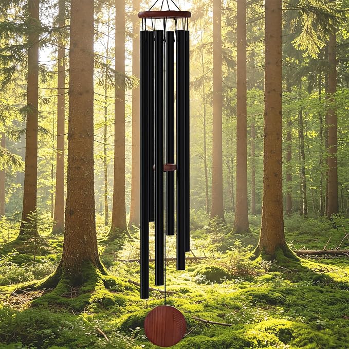 66" Extra Large Wind Chimes for Outside Deep Tone, Unique Outdoor Relaxing Melody Wind Chime with 6 Thickened Aluminum, Big Huge Long Windchimes for Outside for Outdoors as A Gift for Mom(Black)