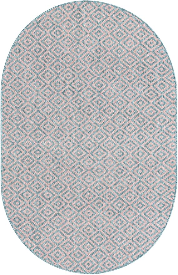 Unique Loom Jill Zarin Jill Zarin Outdoor Collection Area Rug - Costa Rica (5' 3" x 8' Oval, Pink and Aqua/Light Blue)