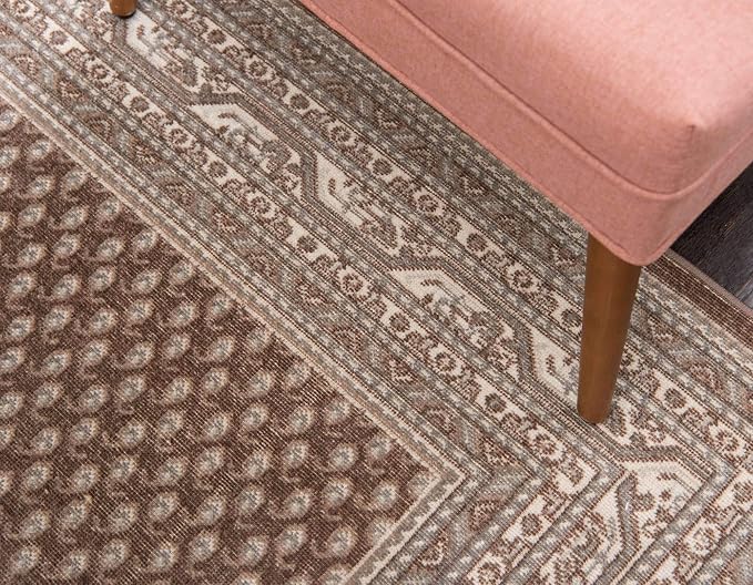 Unique Loom Williamsburg Collection Traditional Border with Dotted Center Area Rug, Rectangular 7' 1" x 10' 0", Brown/Beige