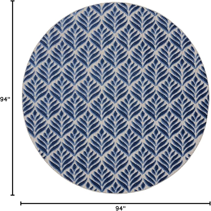 Nourison Home Aloha Blue 7'10" x Round Area Rug - Easy Clean, Non Shedding, Bed Room, Living Room, Dining Room, Kitchen (8' x Round)