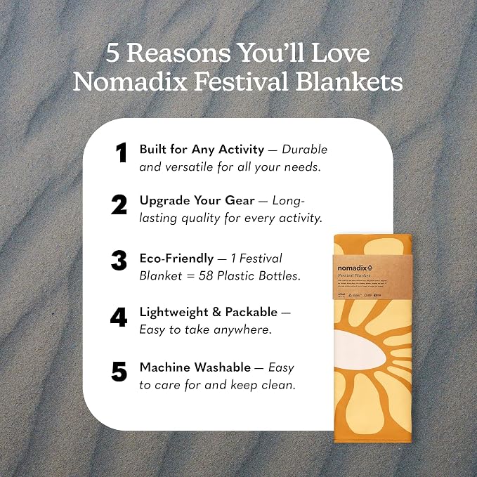 Nomadix Festival Blanket - Plush Top & Water Resistant Base - Made with Post Consumer Recycled Materials - Lazy Daisy Gold - 60x72