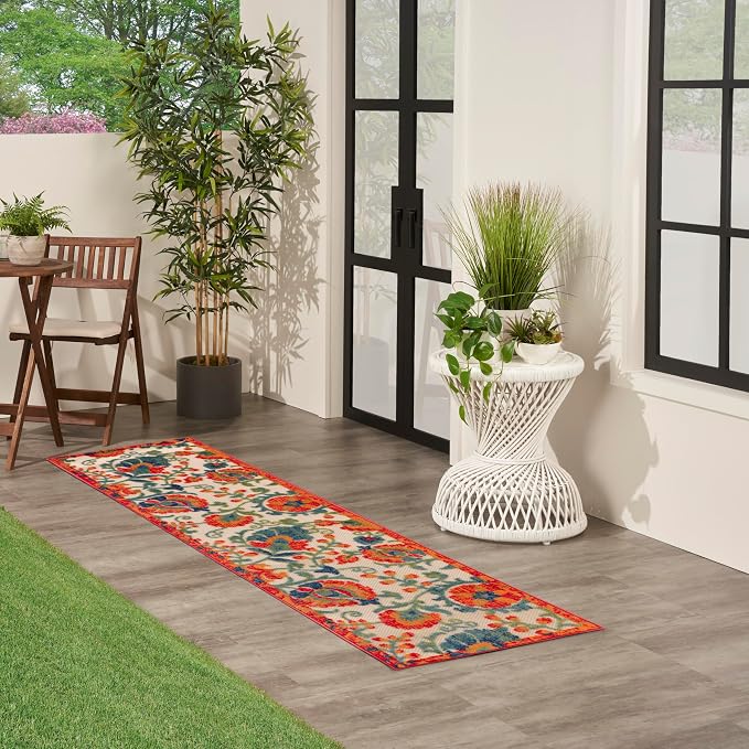 Nourison Home Aloha Red Multicolor 2' x 6' Area Rug - Easy Clean, Non Shedding, Bed Room, Living Room, Dining Room, Kitchen (6' Runner)