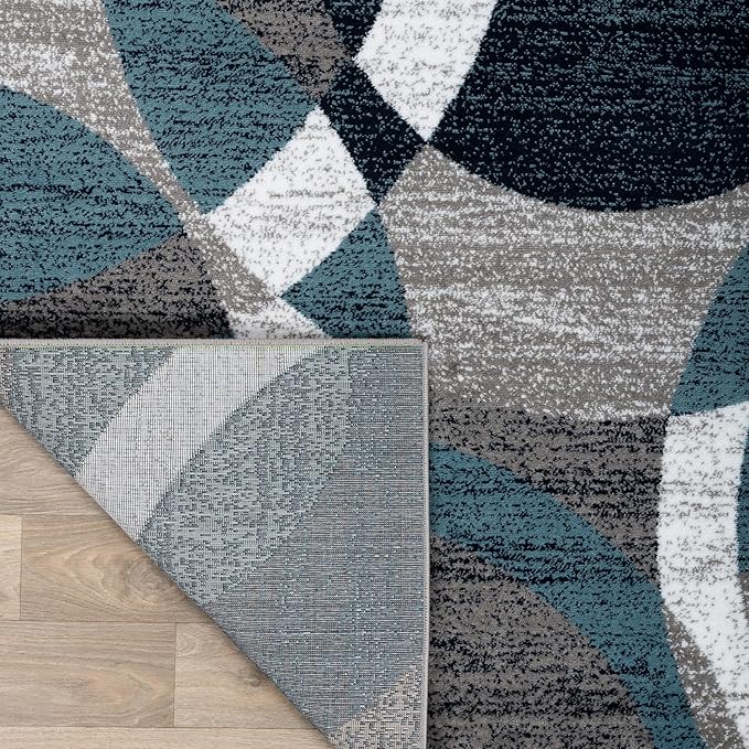 Rugshop Abstract Circles Contemporary High Traffic Round Rug Blue 6'6" | Round, Living Room, Bedroom, Dining Room, Home Office, Kitchen, Entryway, Hallway, Nursery, Kids Room, Guest Room