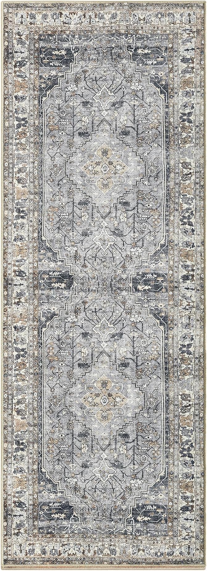 Keen Home Design Vintage Washable Runner Rug, Non-Slip Low Pile, 2x7 | Machine Washable Cotton Chenille, 0.25In Low Pile, Rubber Non-Slip Back; Kitchen, Hallway, Bathroom, Laundry Room