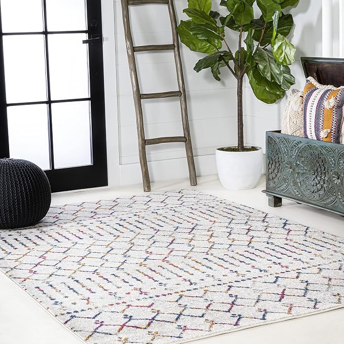 JONATHAN Y Boho Vintage Diamond Cream/Multi Indoor Area Rug 4X6 ft, Moroccan Hype for Living Room, Bedroom, Kitchen, Office, Easy-Cleaning, High Traffic, Pet-Friendly, Non-Shedding (MOH101H-4)