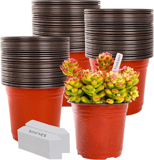 LWWTBS Plant Nursery Pot/Pots 200 Pcs 6" Plastic Plants Pots Flower Pots Seed Starting Pots for Plants Indoor Outdoor Seeding pots (with 200 Plant Labels)