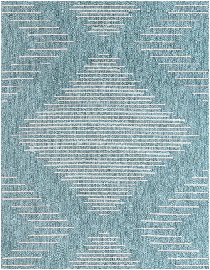Unique Loom Outdoor Modern Collection Area Rug - Tambor (7' 10" x 10' Rectangle, Light Aqua/ Ivory)