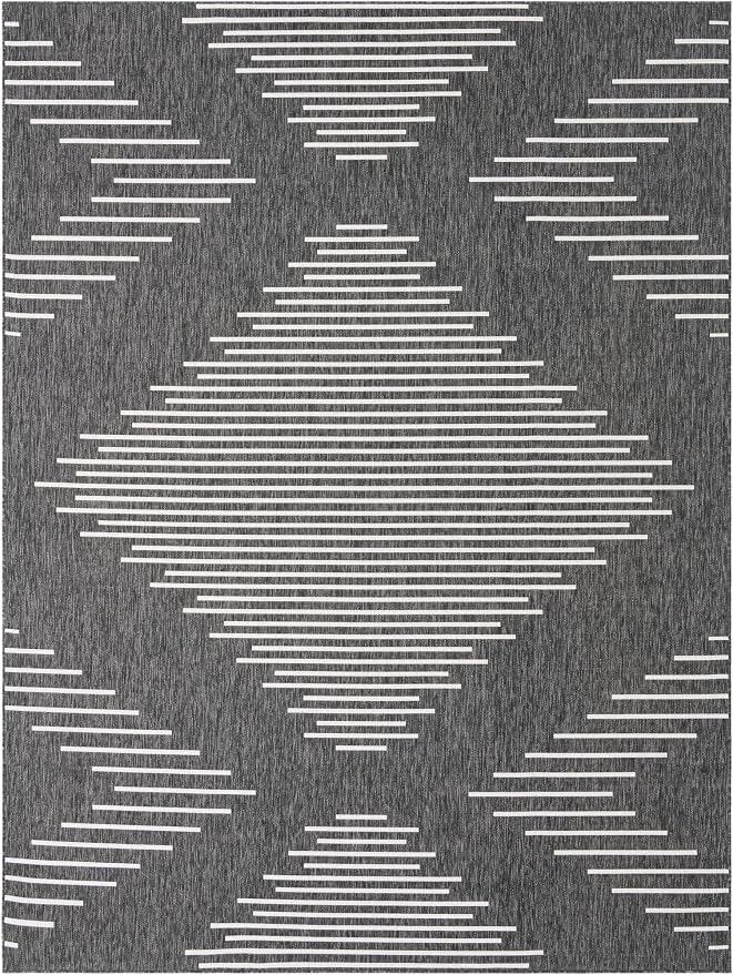 Unique Loom Outdoor Modern Collection Area Rug - Tambor (9' x 12' Rectangle, Charcoal Gray/ Ivory)