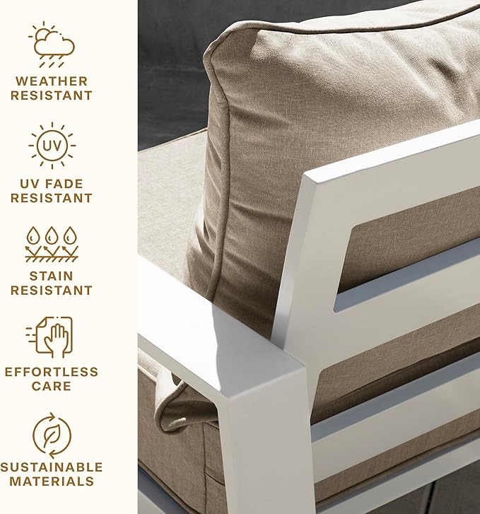 Honeycomb Outdoor Heritage Deep Seat, 25 x 26, Textured Solid Birch Tan Chair Cushion with Removable Cover, for Patio Furniture