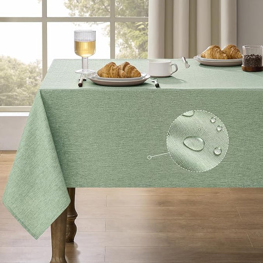 Decorelia Faux Linen Farmhouse Table Cloth 60"x84" for Rectangle Table, Sage Green Waterproof Outdoor Washable Cloth Tablecloth for Rectangular Dining Room Kitchen Outdoor Party Restaurant Decor