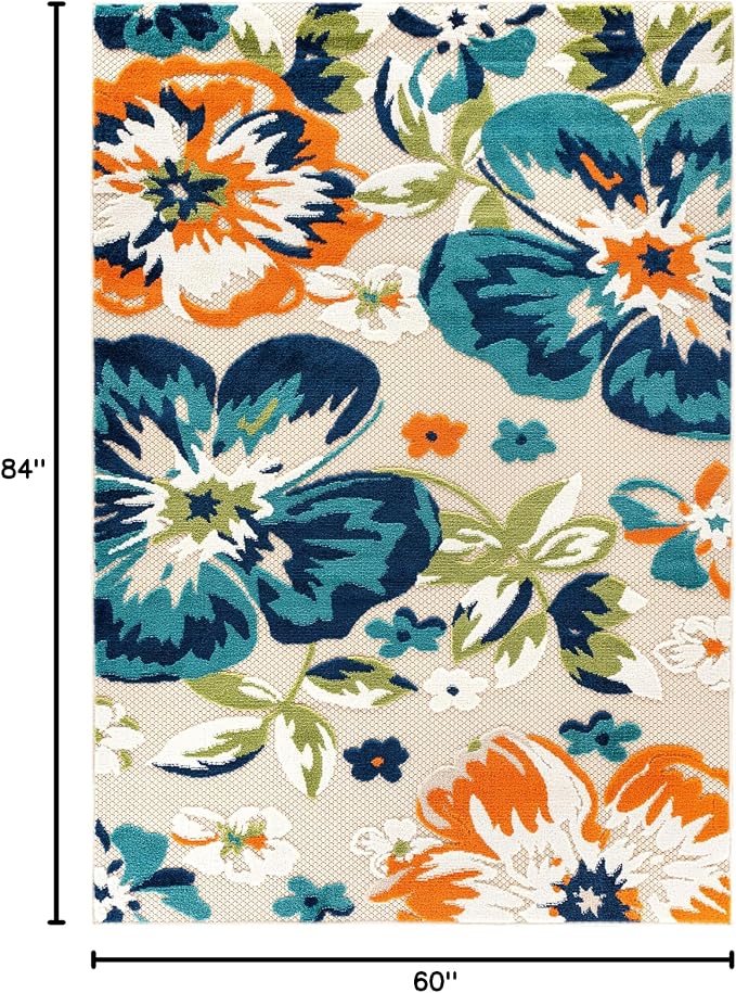 Rugshop Multi Bergamo Floral Indoor/Outdoor Area Rug Machine Washable for Patio, Deck Backyard and Living Room, 5' x 7'