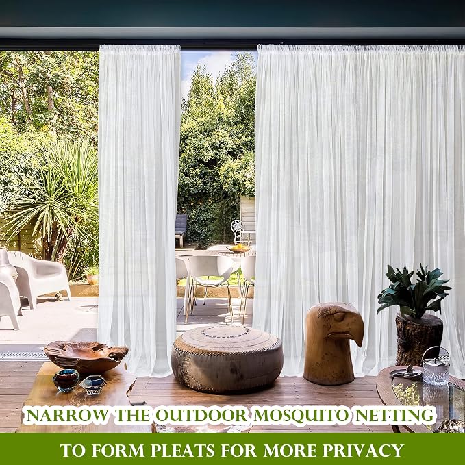 RYB HOME 2 Panels Garden Netting Size Adjustable Porch Screen Mesh Outdoor Curtains Lightweight Mosquito Curtains for Patio Gazebo Pool Hut Bug Netting, White, 59 inches Wide x 98 inches Long