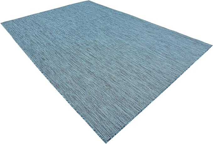 Unique Loom Collection Casual Transitional Solid Heathered Indoor/Outdoor Flatweave Area Rug (7' 1" x 10' Rectangle, Teal/Navy Blue)