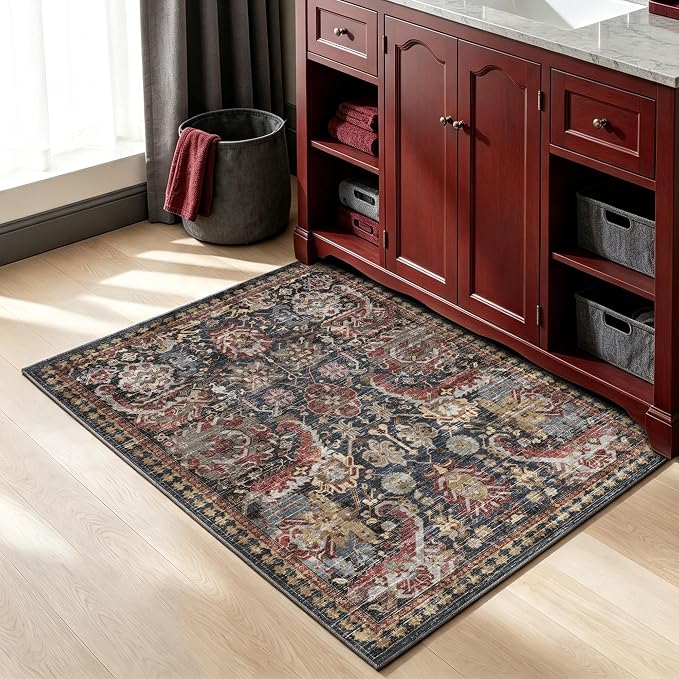 Washable Area Rugs - Perfect for Living Room, Bedroom, Kids Room, Nursery - Stain & Water Resistant Non-Slip, Pet & Child Friendly, Vintage Tribal Area Rugs (Rust, 3' x 5 ')