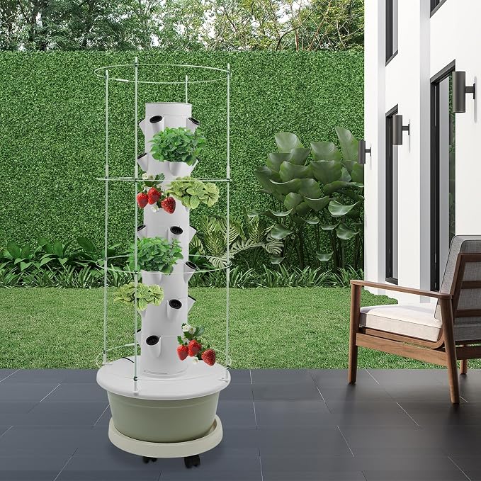 Hydroponics Growing System, 28 Pods Large Vertical Hydroponic Growing Tower with with Climbing Trellis, 7-Tier Indoor Gardening System for Herb Vegetable Fruit
