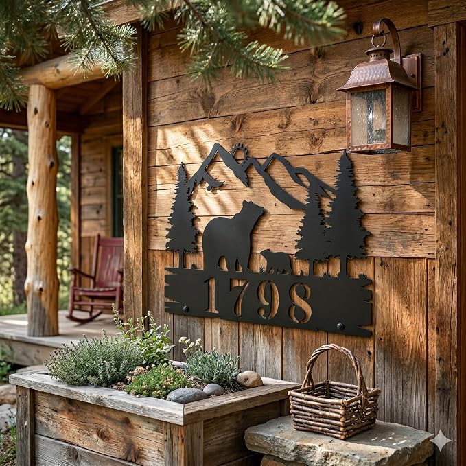 Personalized Bear Mountain Address Sign, House Number Sign, Address Number for Houses, Metal Address Plaque Sign, Custom Address Plaques for House Numbers