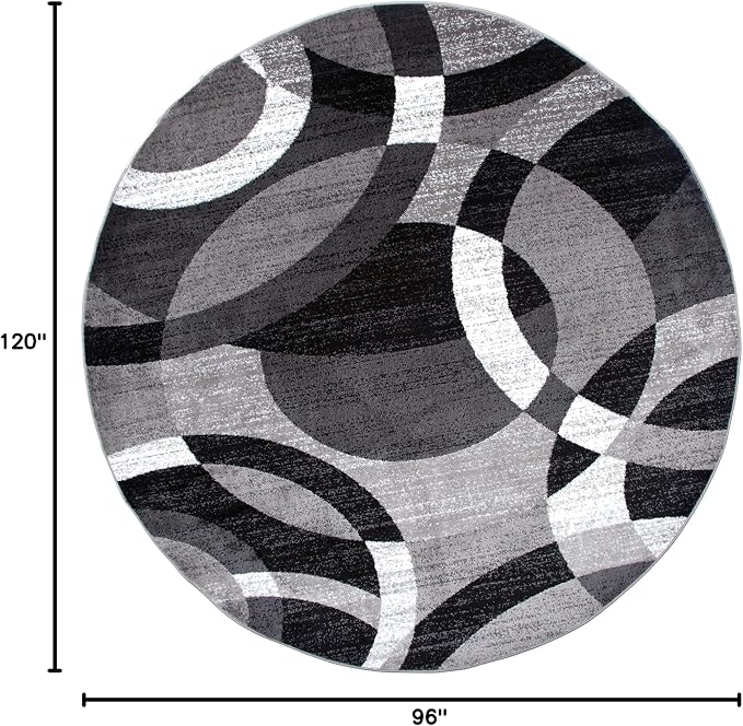 Rugshop Abstract Circles Contemporary High Traffic Round Rug Gray 6'6" | Round, Living Room, Bedroom, Dining Room, Home Office, Kitchen, Entryway, Hallway, Nursery, Kids Room, Guest Room