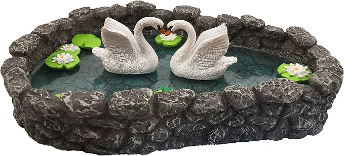 GlitZGlam Miniature Swan Pond - Love is in the Air! A Miniature Swan Pond for Miniature Fairy Garden and Miniature Garden Accessories