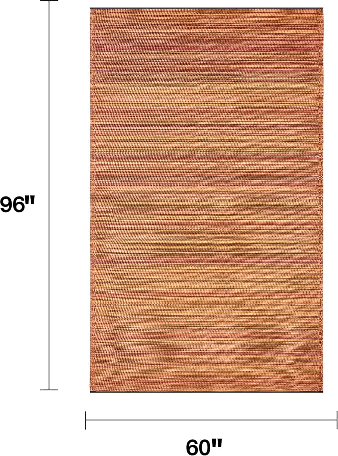 Fab Habitat Stripe Coastal Colorful Outdoor Rug - Waterproof, Crease-Free Fade Resistant, Reversible - Recycled Plastic - Patio Porch Balcony Deck Yard Garden - Cancun Terracotta - 5x8 ft
