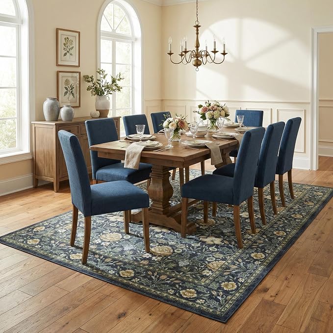 GarveeHome Washable Area Rug 5x7, Retro Floral Low Pile Non Slip Living Room Rug Soft Cottage Core Rug Farmhouse Indoor Carpet for Bedroom Dining Room Playroom