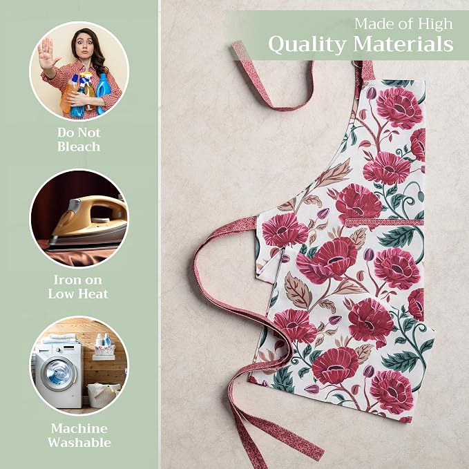 Maison d' Hermine Aprons for women with Pocket 100% Cotton (27.50"x31.50") | Adjustable Neck Strap & long ties Apron Men Chef Wedding Cooking Gardening Server Maid