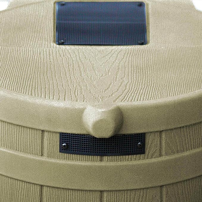 Good Ideas Rain Wizard 50 Gallon Plastic Outdoor Home Rain Barrel Water Storage Collector with Brass Spigot and Flat Back Design, Khaki (4 Pack)