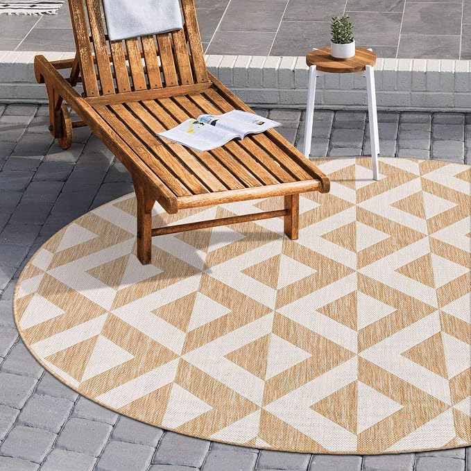 Unique Loom Outdoor Collection Area Rug - Napa (4' 1" Round, Beige/ Brown)