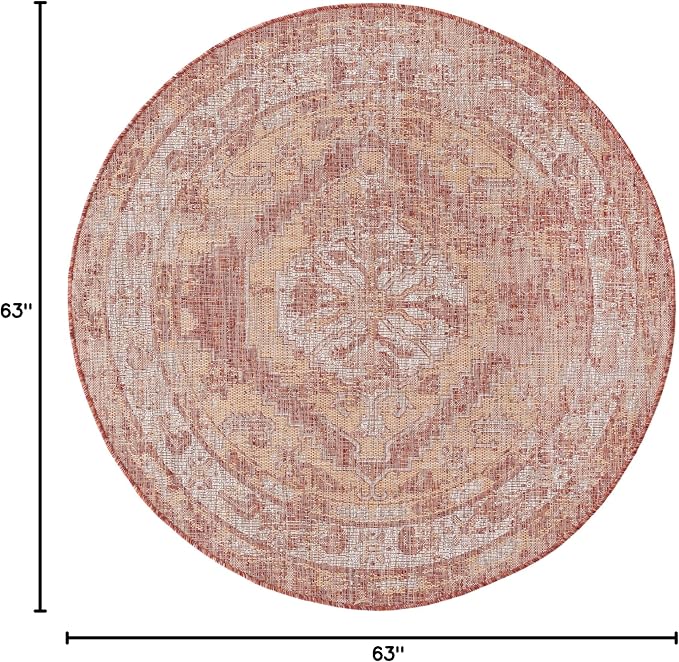 Unique Loom Outdoor Traditional Collection Area Rug - Valeria (5' 3" Round, Rust Red/ Ivory)