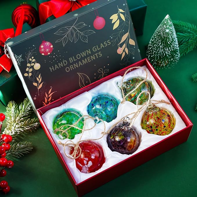 6Pcs Hand-Blown Glass Ornament Balls 2.3'' Hanging Witches Ball Gazing Ball | Exquisite Hand-Blown Glass Craft, Ideal for Home Window Outdoor Garden Patio Xmas Tree