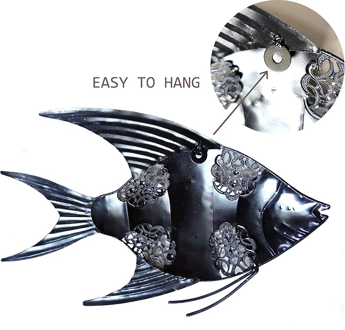 JOYBee 12.5inch Coastal Ocean Sea Metal Fish Wall Art Decor -Christmas Decorations-Perfect for Coastal，Nautical，Beach，or Boat Decor-Metal Wall Decor-For Garden Home Patio Bathroom Kitchen