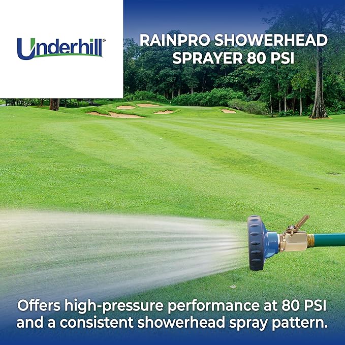 Underhill RainPro Showerhead Garden Water Hose Nozzle Sprayer, 40 GPM 80 PSI, 3/4-Inch Thread Inlet, High Pressure Attachment, Heavy-Duty, SHN-75