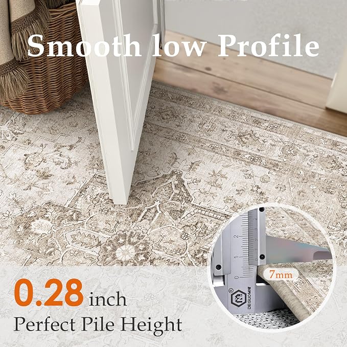 Taupe 3x4 Washable Area Rug Entryway Vintage Oriental Carpet | Soft Low Pile, Non Slip, Stain Resistant, Floral Medallion, Retro Indoor Decor for Bedroom, Dining Room, Kids Room, Office