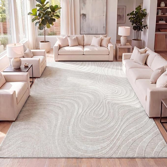 JONATHAN Y Maribo High-Low Abstract Striped Cream/Ivory 12x15 Indoor/Outdoor Area Rug, Pet Friendly, Non-Shedding, Stain Resistant, Easy-Cleaning for Backyard, Patio (SCN103A-15)