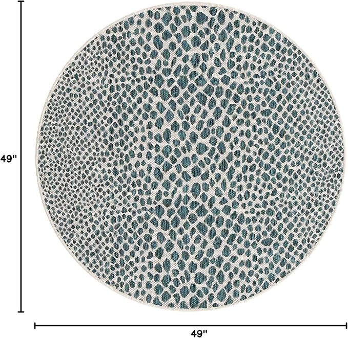 Unique Loom Outdoor Collection Area Rug - Cape Town (4' 1' Round, Teal/ Ivory)