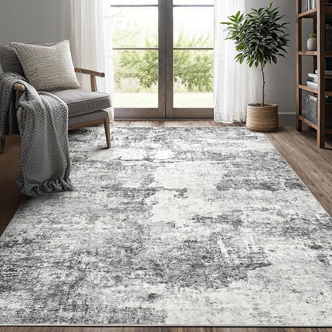 DMOYEST 5x7 Area Rug for Living Room Washable Abstract Indoor Carpet | Neutral Modern Low Pile Rugs Kid & Pet Friendly Soft Thin Carpet for Bedroom Dining Room and Office - Grey