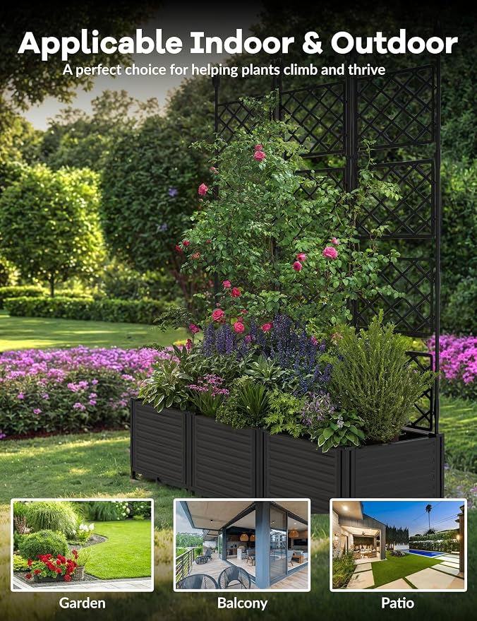 Planter Box WithTrellis,Planter Box for Climbing Plants/Vines,50x63In Garden Trellis,for Vegetables Flower, Planter Box for Backyard Patio Balcon