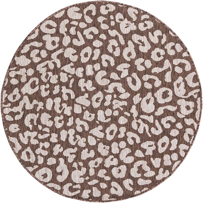 Unique Loom Outdoor Safari Collection Area Rug - Leopard (4' 1" Round, Brown/ Light Brown)