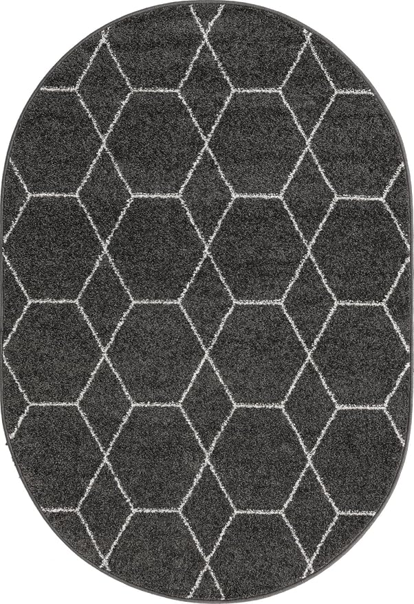 Unique Loom Trellis Frieze Collection Area Rug - Geometric (4' x 6' Oval, Dark Gray/ Ivory)