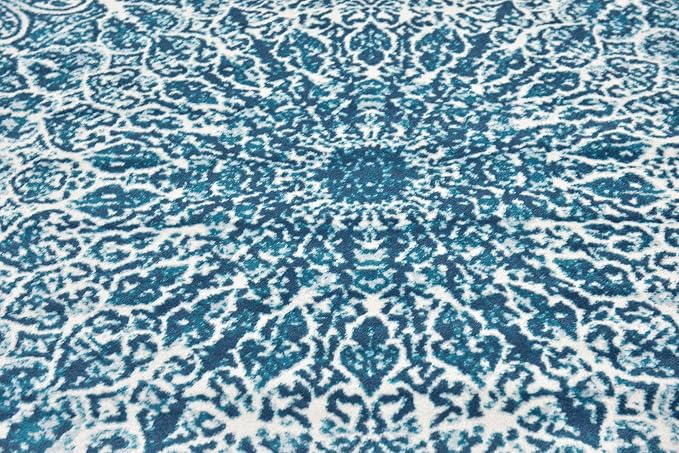 Unique Loom Sofia Collection Area Rug - Grace (8' Square, Turquoise/ Ivory)