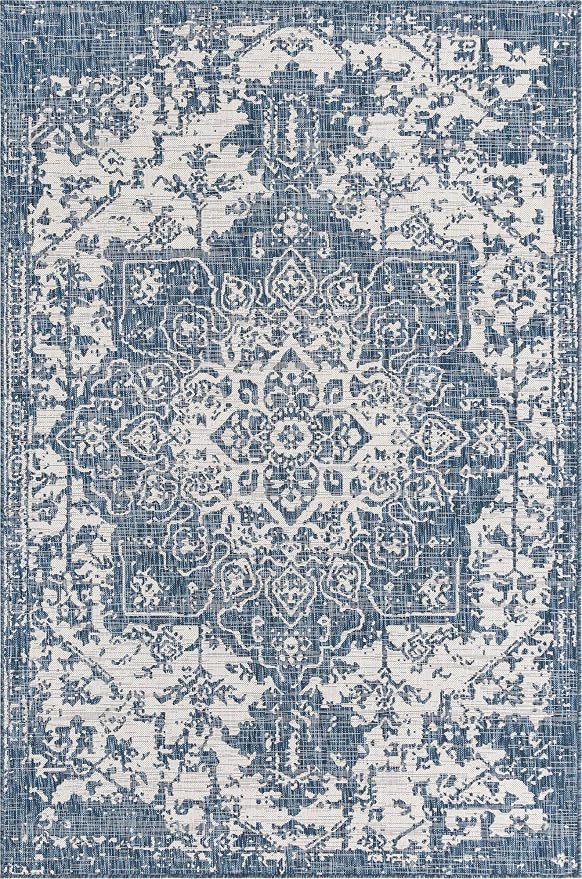 Unique Loom Outdoor Collection Area Rug - Dubai (6' 1' x 9' Rectangle, Blue/ Ivory)