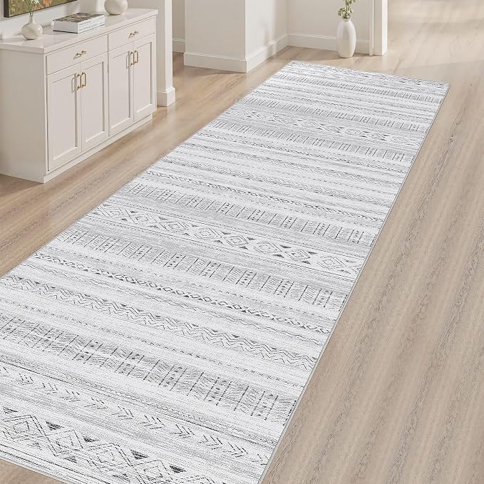 cotiled Hallway 2.6x8 Runner Rugs Washable Boho Moroccan Soft Rug | Solve Modern Neutral Trendy Home Decor - Stain Resistan Carpet for Entryway Kitchen Laundry Room Dark Grey