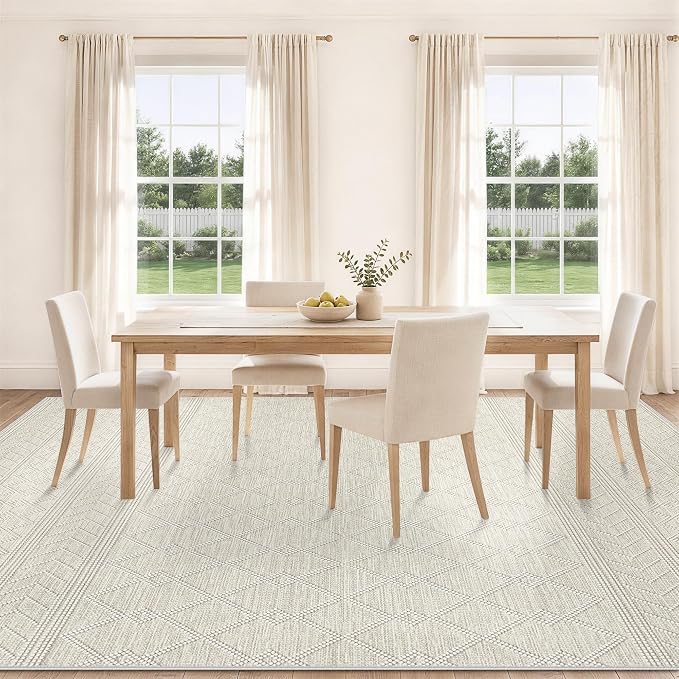 9x12 Area Rug For Living Room, Washable Gray Rugs Non Slip Low Pile | Neutral Large Soft Rug，Modern Geometric Carpet For Bedroom Dining Room Home Office Decor rug