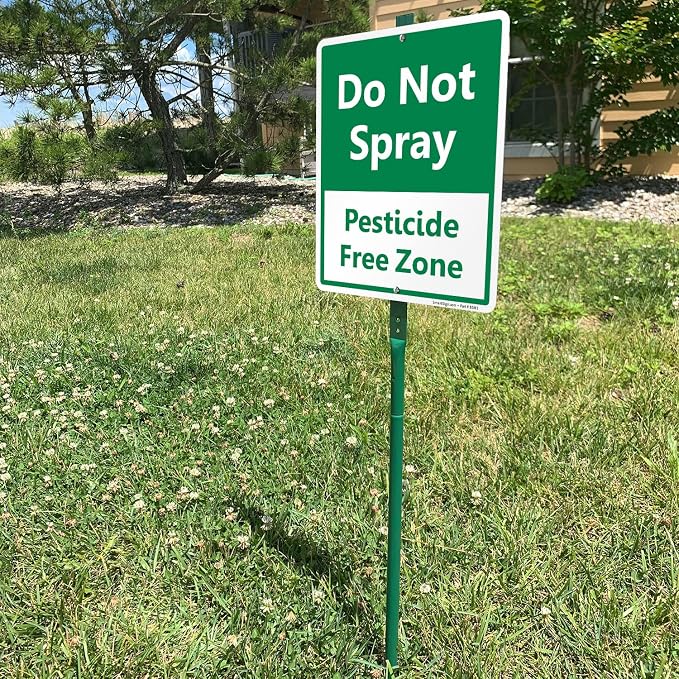 SmartSign 12 x 10 inch “Do Not Spray - Pesticide Free Zone” LawnBoss Yard Sign with 3 foot Stake, 40 mil Laminated Rustproof Aluminum, Green and White, Set of 1