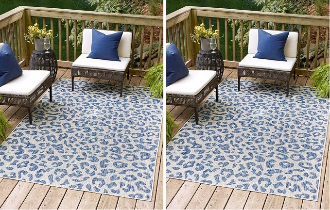 Unique Loom Outdoor Safari Collection Area Rug - Leopard (2' x 3' 1" Rectangle Blue/Gray) (Pack of 2)