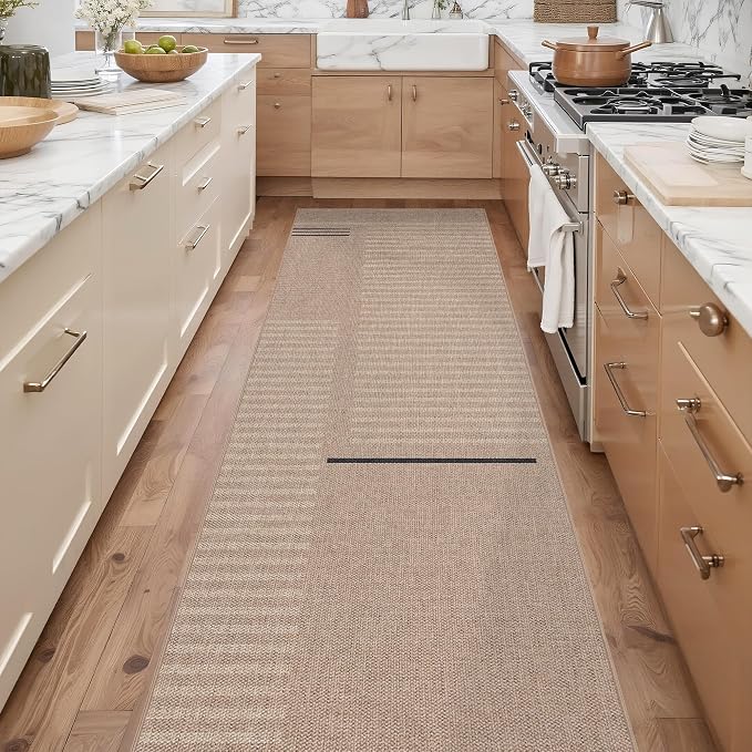 Outdoor Easy Jute Runner Rug: 2.5x8 Modern Natural Area Rugs for Front Patio Hallway Linen-Look Fabric Durable - Neutral Washable Mat for Entryway Kitchen Bedroom - Beige Woven