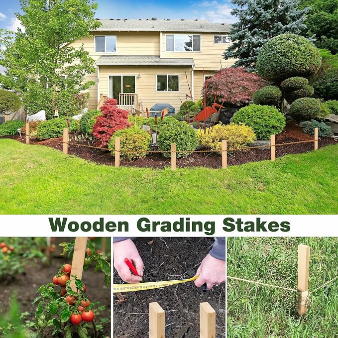 Colingmill 20 Pieces Wooden Garden Stakes 12 Inch Grade and Survey Stakes Wooden Garden and Sign Posts for Plant Support Silt Fence Yard Farm Survey Boundaries Baselines