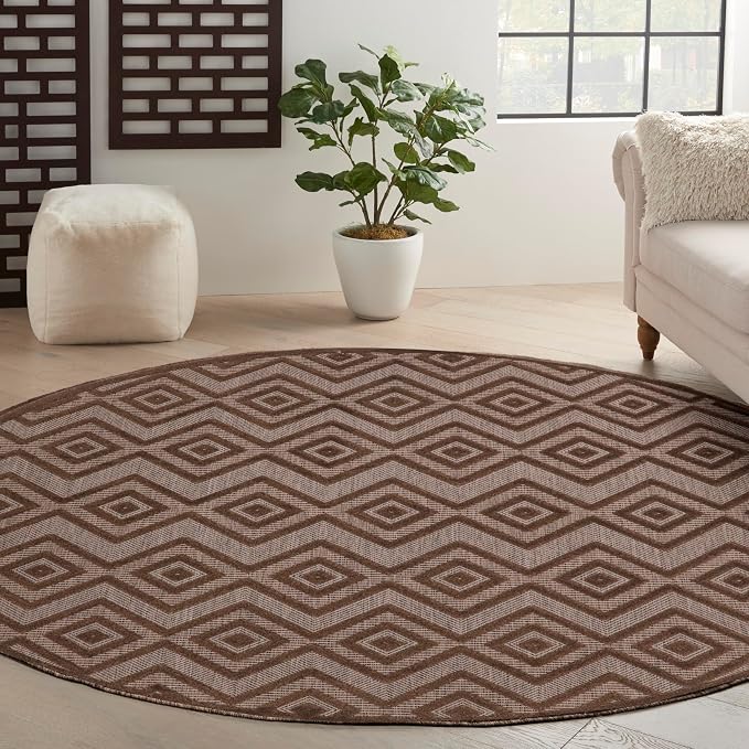 Nourison Home Versatile Brown 8' x Round Area Rug - Easy Clean, Non Shedding, Bed Room, Living Room, Dining Room, Kitchen (8' x Round)