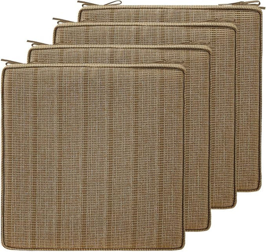 18.5 x 16 Inch Outdoor Chair Cushions with Tie Straps, Set of 4 Thick Water Repellent Rectangle Patio Chair Pads for Garden Lawn Patio Furniture, Sierra Linen