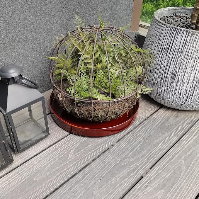 Ceramic Plant Saucer 14.5 Inch, Round Plant Trays for Indoors/Outdoors, Flower Pot Saucers for Holding Water Drips and Soil, Drainage Tray for Plant Pot, Reactive Glaze Brown