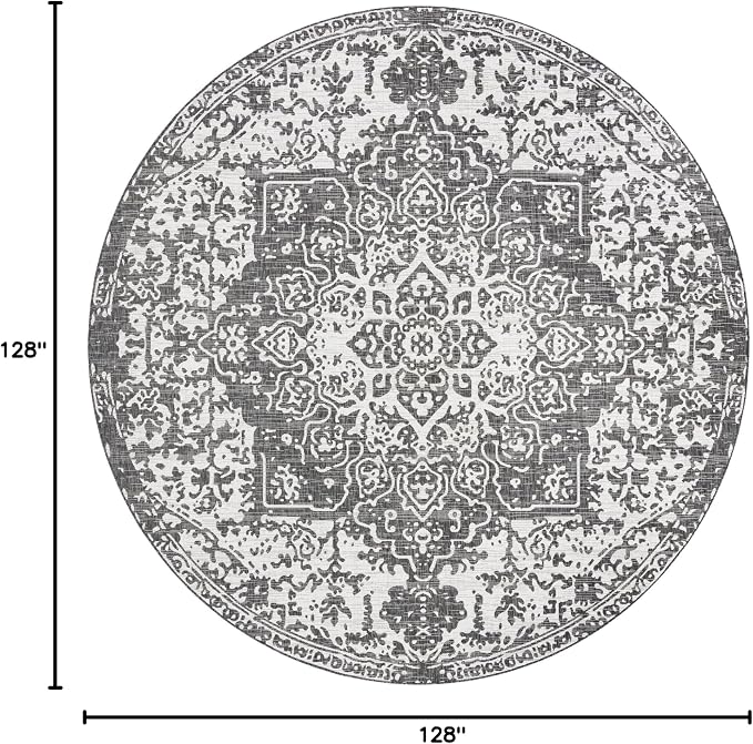 Unique Loom Jill Zarin Outdoor Collection Area Rug - Dubai (10' 8'' Round, Charcoal Gray/ Ivory)